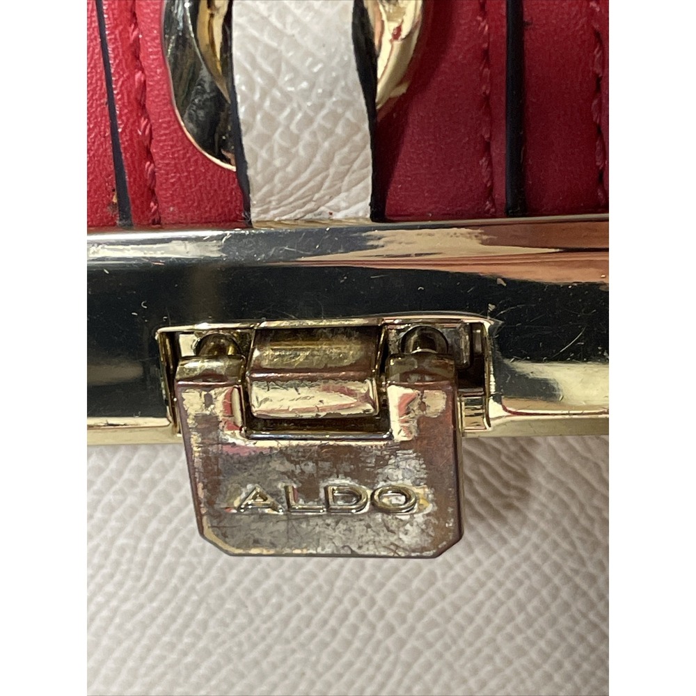 ALDO Crossbody Purse Bag Blue Cream Red Gold Accents Zipper Pocket Buckle July 4 - Picture 16 of 16